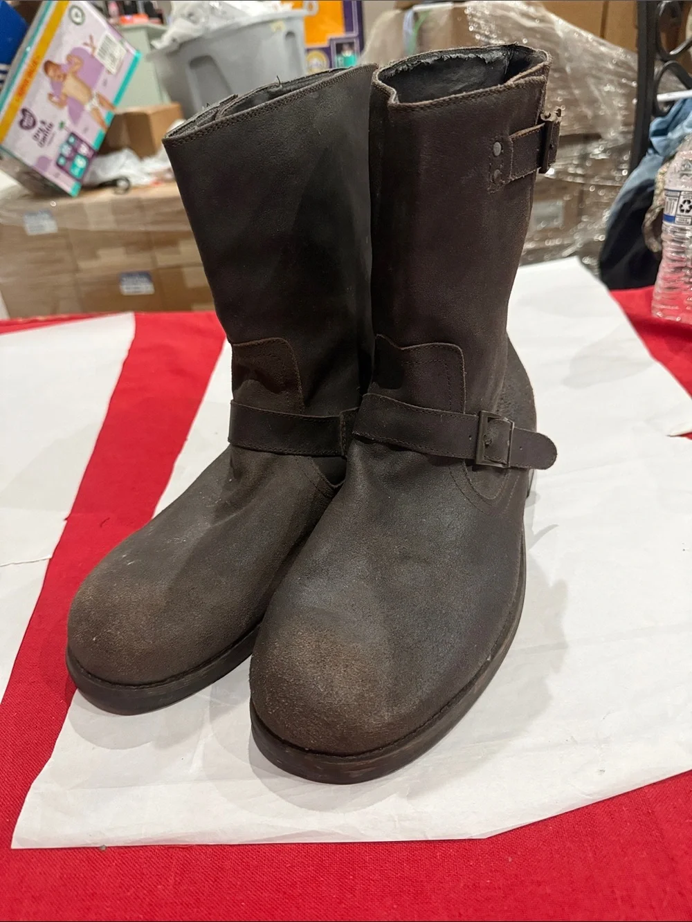 Men's Brown Leather Engineer Boots - Classic Strap & Buckle Design
